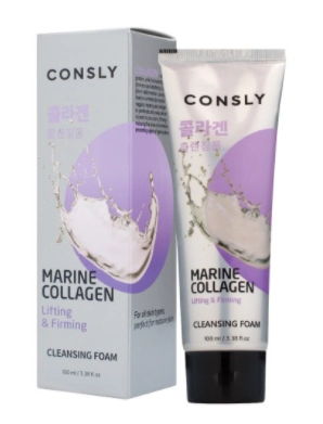 CONSLY, Пенка для умывания укрепляющая кремовая с морским коллагеном, 100 мл 
