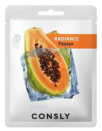 CONSLY, Маска для лица тканевая выравнивающая тон кожи с экстрактом папайи, 20 мл