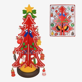 PROFZAL, Ёлка деревянная с игрушками (красная), 15 см, 91-6