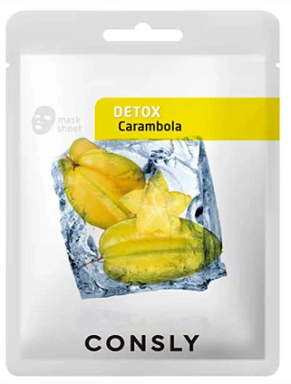 CONSLY, Маска для лица тканевая освежаюшая с экстрактом карамболы, 20 мл