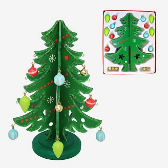 PROFZAL, Ёлка деревянная с игрушками (зелёная), 18 см, 91-2