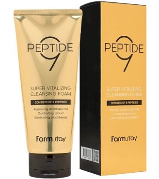 FARMSTAY, Пенка очищающая омолаживающая с комплексом из 9 пептидов, 180 мл 