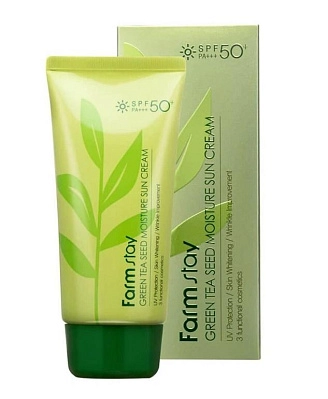 FARMSTAY, Крем солнцезащитный увлажняющий с семенами зеленого чая, SPF50/PA+++, 70 г