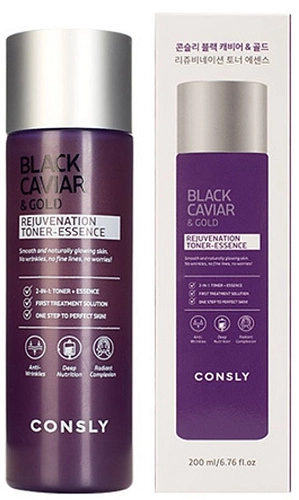 CONSLY, Омолаживающий тонер-эссенция с черной икрой и золотом, 200 мл
